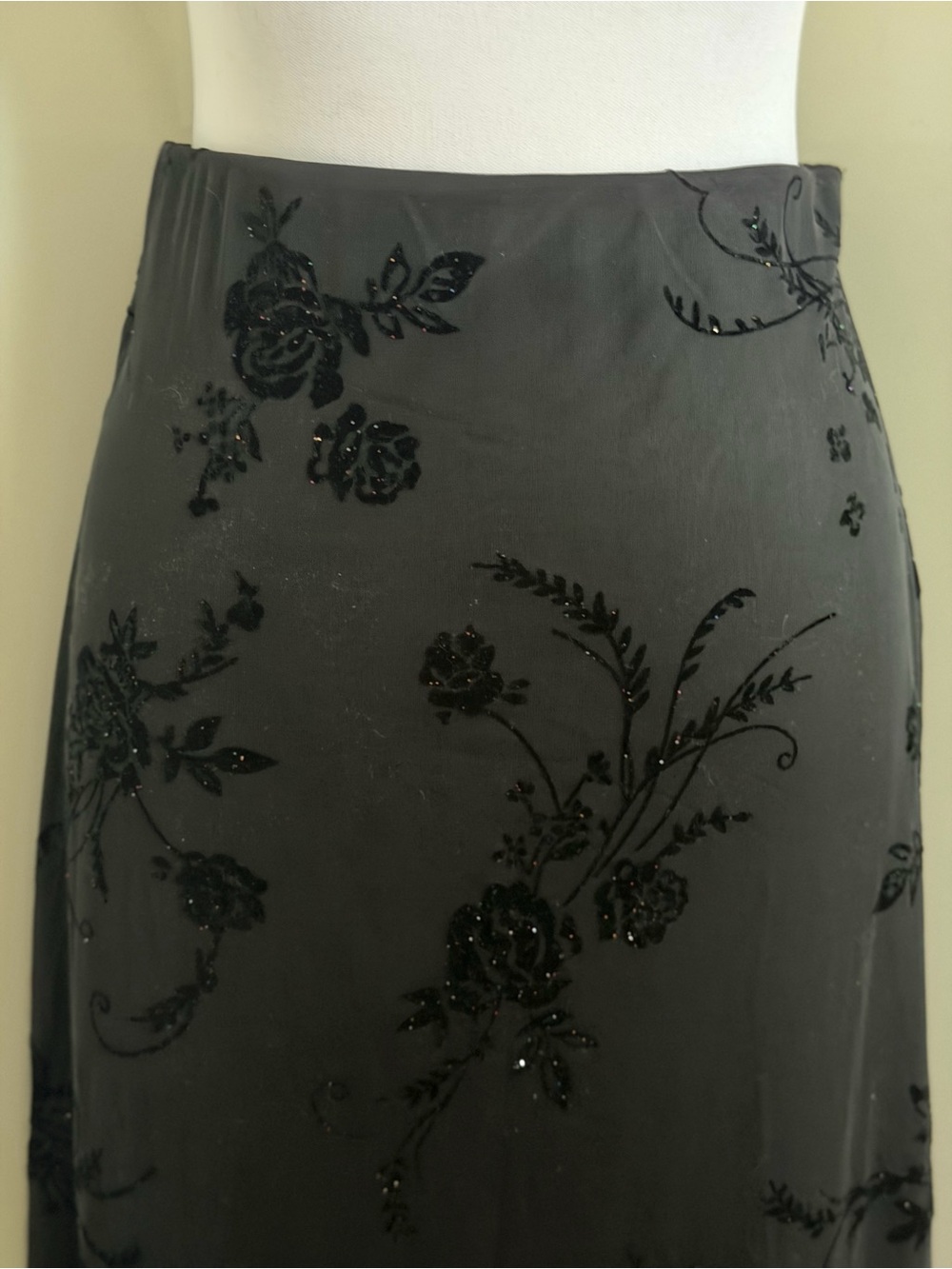 VINTAGE 90s Burnout Velvet Floral Maxi Skirt sz M - Picture 2 of 3